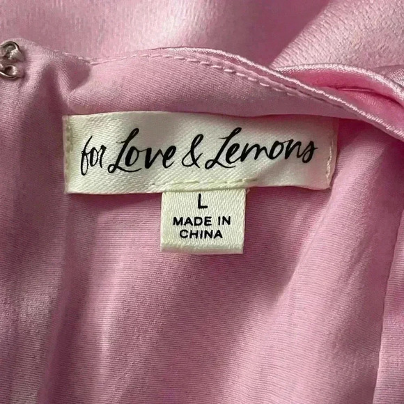 NWOT For Love & Lemons Elora Satin Strappy-Back Mini Pink Dress Size Large - Picture 9 of 12